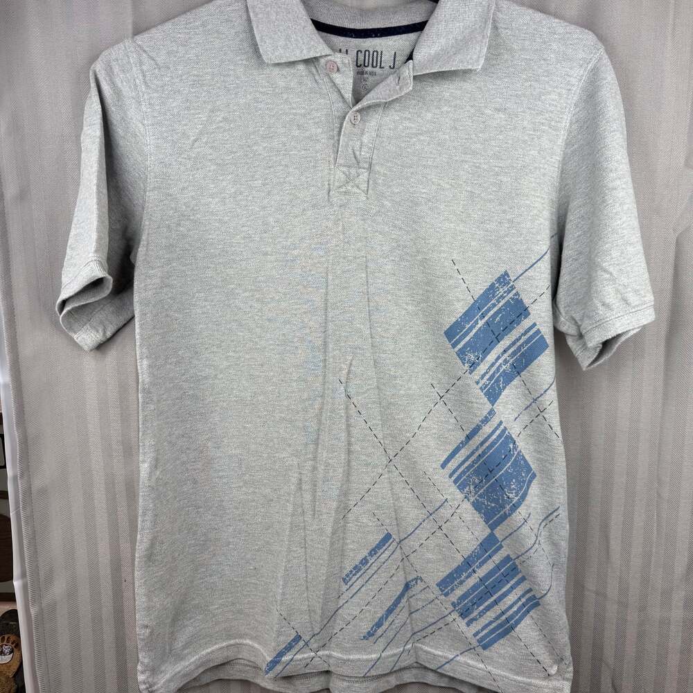 LL Cool J Mens shirt Gray Argyle Print Polo  XL streetwear hip-hop casual preppy